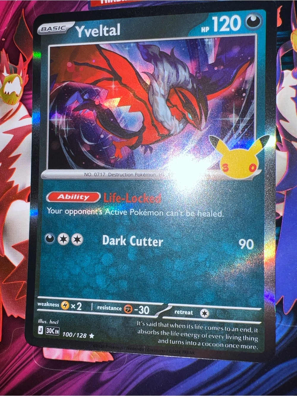 Pokemon Yveltal Holo Card - Black & Red Artwork